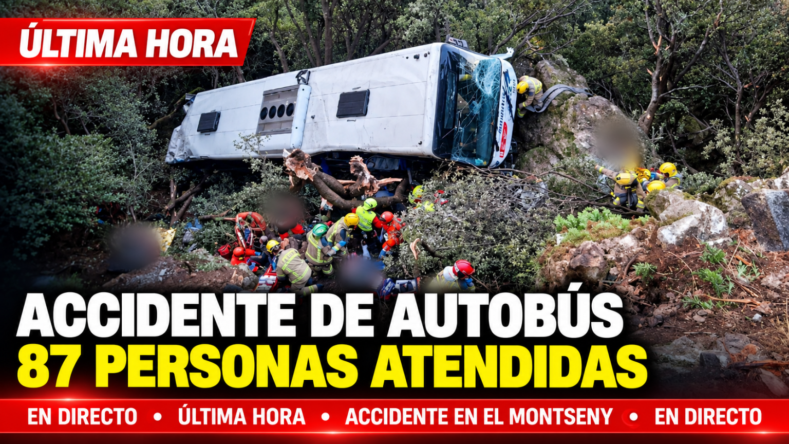 Un accidente de autobús en el Montseny deja 87 afectados, siete de ellos graves, tras caer por un terraplén de 20 metros