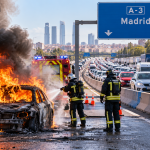 Un coche en llamas en la A-3 provoca diez kilómetros de retenciones en la entrada a Madrid